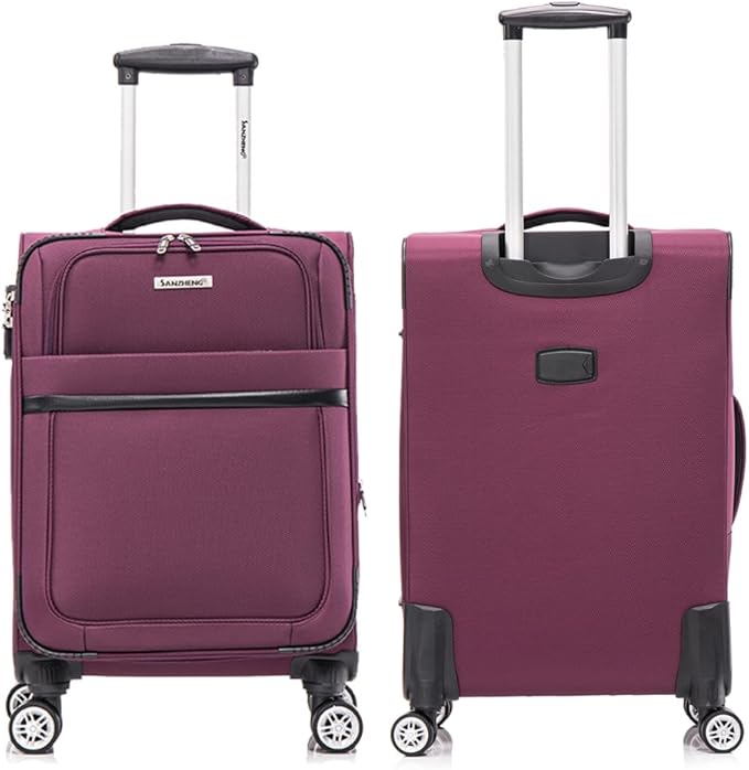 Lispin Luggage Set Softshell Expandable 4 Piece Suitcase with Wheels Softside Lightweight Travel Carry on Luggage (Purple + Fabric + 3-piece)