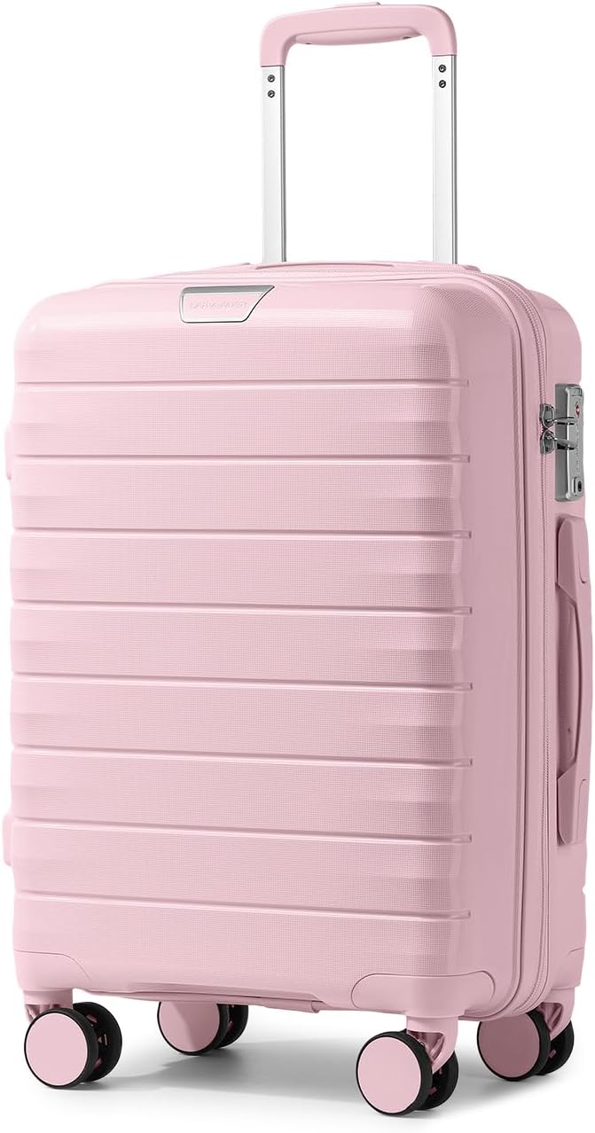 LARVENDER Carry On Luggage 22x14x9 Airline Approved, 20 Inch Hardshell & Lightweight PP Carry On Suitcase for Women with Spinner Wheels TSA Lock, Light Pink