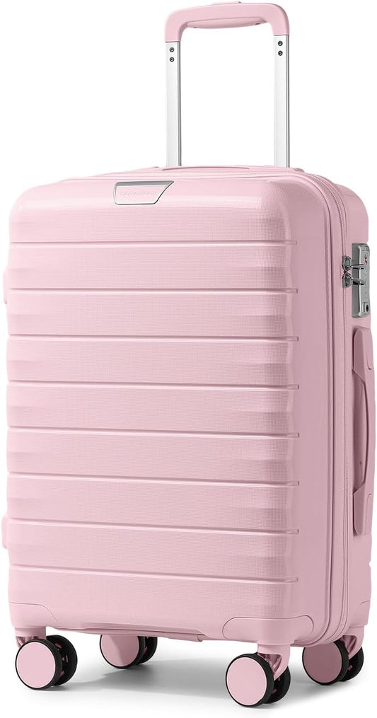 LARVENDER Carry On Luggage 22x14x9 Airline Approved, 20 Inch Hardshell & Lightweight PP Carry On Suitcase for Women with Spinner Wheels TSA Lock, Light Pink