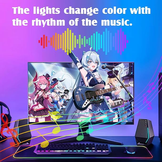 Monitor LED Backlights, LED Strip Light Sync with Screen Color/Music, Computer Light Bar Behind Screen, for PC/Mac, LEDs for Desk Gaming, USB Interface,Software Control (32 inch)