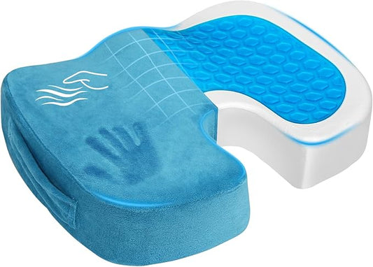 Season Guard Tailbone Pain Relief Office Chair Seat Cushion, Memory Foam Gel Seat Cushion for Sciatica Pain Relief with Washable Cover, Butt Cushion for Long Sitting, Velvet, Blue