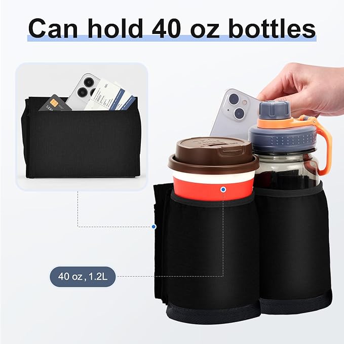 Luggage Travel Cup Holder for Suitcases Free Hands, Travel Accessories, Carry on Beverage Cup Holder Attachment, Luggage Cup Caddy Gifts for Flight Attendants, Business, Travelers, Black