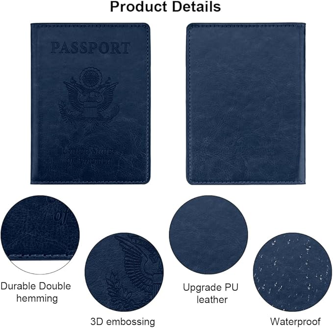Passport Holder, Passport Holder Men, Passport Wallet Travel Must Haves, Passport and Vaccine Card Holder Combo, 1 Pack Travel Documents Organizer Protector for Travel Accessories, Dark Blue
