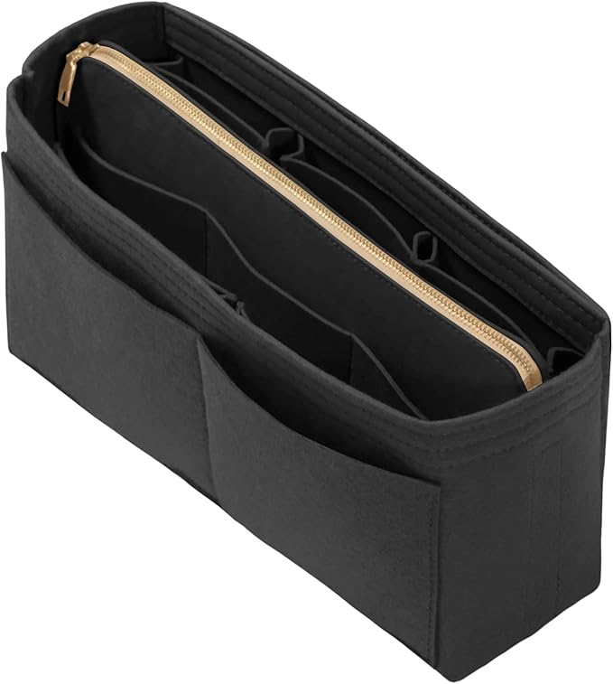 DailyPlus Purse Organizer Insert with Zipper Felt Bag Organizer Handbag Organizer Insert Bag in Bag Organizer with Key Chain for Tote Purse Bag Black Slender-Large