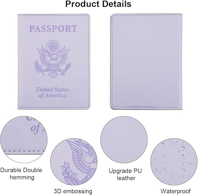 Passport Holder, Passport Cover, Passport Holder for Women, 2 Pack Travel Passport Wallet, Leather Passport Case, Passport Protector International Travel Must Haves, Light Purple+Lake Blue