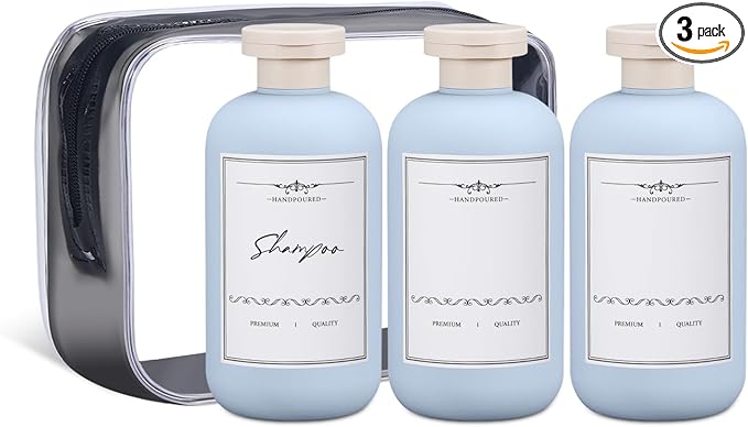 ASEVAT Travel Refillable Shampoo and Conditioner Bottles - 10 oz Plastic Squeeze Bottles with Flip Cap for Toiletries and Liquids (3Pcs)