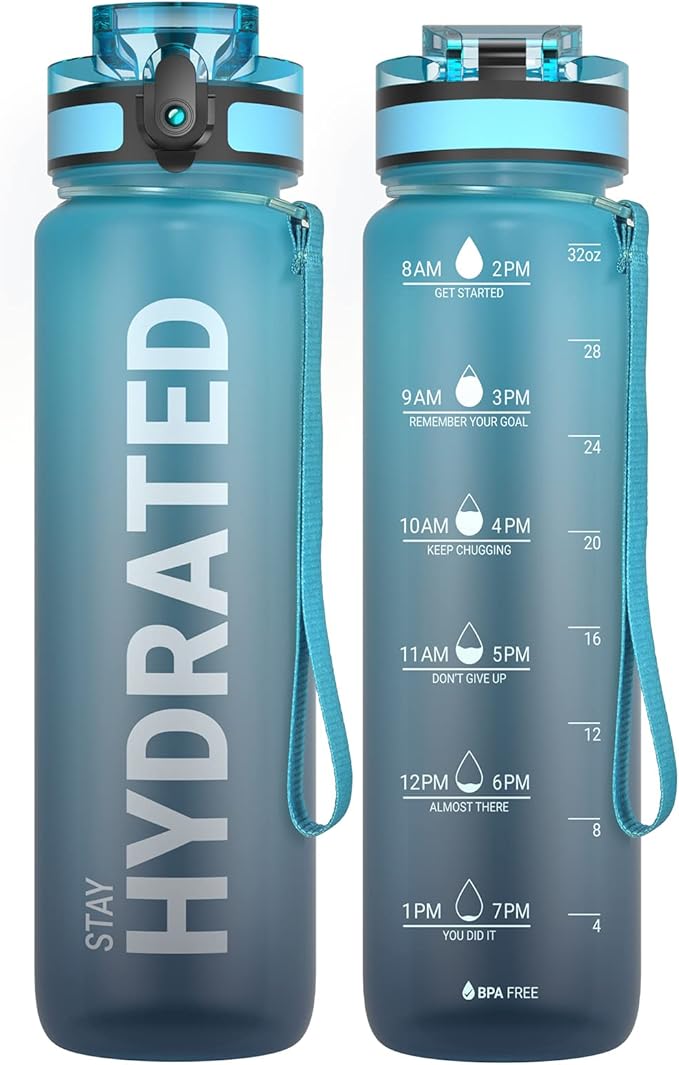 Sahara Sailor Water Bottle, 32/25/17oz Durable and Leakproof Water Bottles Motivational with Time Marker, Tritan, BPA Free, Wide Mouth with Easy Clean Brush for Gym, Travel, School, Office (1 Bottle)