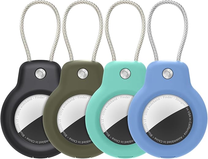 SPGUARD for AirTag Holder Case with Keychain 1st/2nd Air Tags-4 Pack for Apple Air Tag Holder with Wire Cable Lock Key Ring Chain Air Tagholder Accessories for GPS Item Tracker Kids,Keys,Luggage