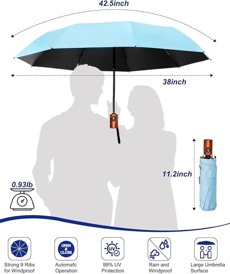 SoulRain Travel Umbrella - Compact Umbrella for Rain - Perfect Large Auto Folding Umbrella - Ideal Car umbrella, Small umbrella, and Travel Companion