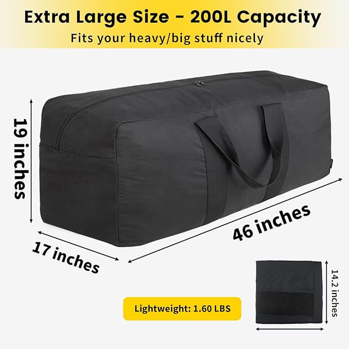 Vorspack Extra Large Duffle Bag for Travel - 250L Duffel Bag for Men Gear Bag for Storage Foldable Weekender Bag for Overnight Camping - Black