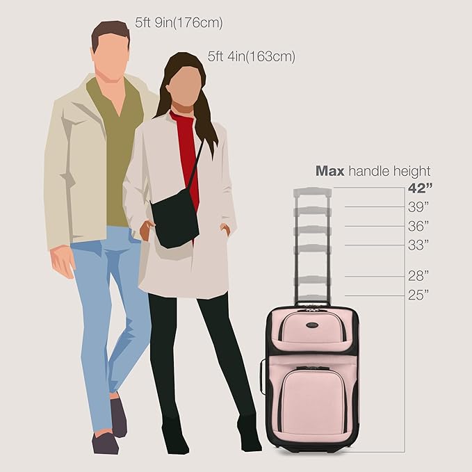 U.S. Traveler Rio Lightweight Softside Rolling Carry-on Suitcase, 2-Wheel Single, Pink
