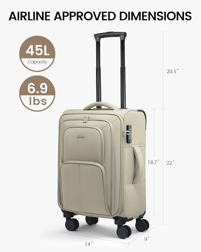 LOVEVOOK Carry On Luggage 22x14x9 Airline Approved, 22 Inch Softside Suitcases with Spinner Wheels, Lightweight Carry-on Suitcase with TSA Lock for Women Men, Large Luggage for Travel Business Trip