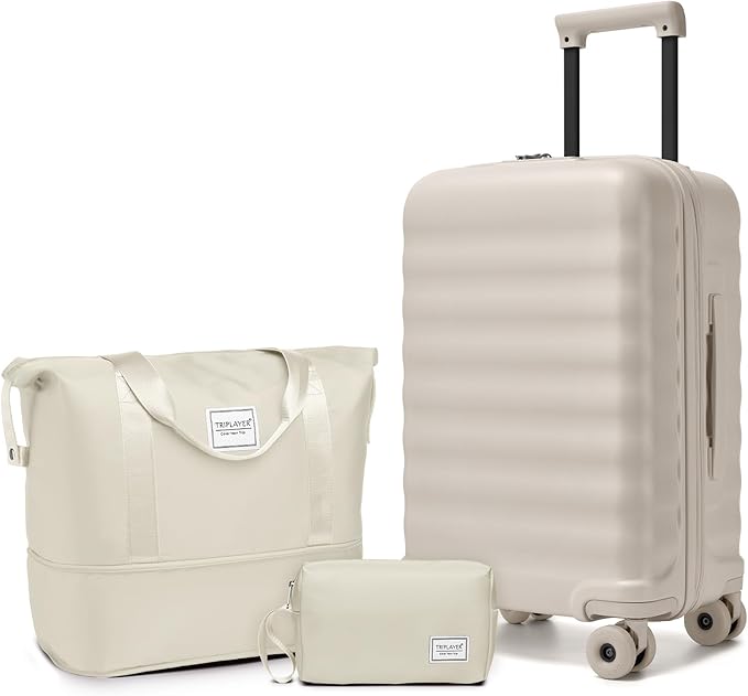 Luggage Sets 3 Piece, Carry On Luggage 22x14x9 Airline Approve PC Hardside Suitcase Set with Wheels TSA Lock, Durable Carry-On Suitcase with Duffel Bag for Women (Oysters)