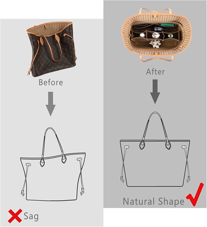 ZTUJO Purse Organizer Insert, Felt Bag Organizer For Handbag Purse Organizer,13 Colors, 6 Size (Slender Large, Silky Brown)