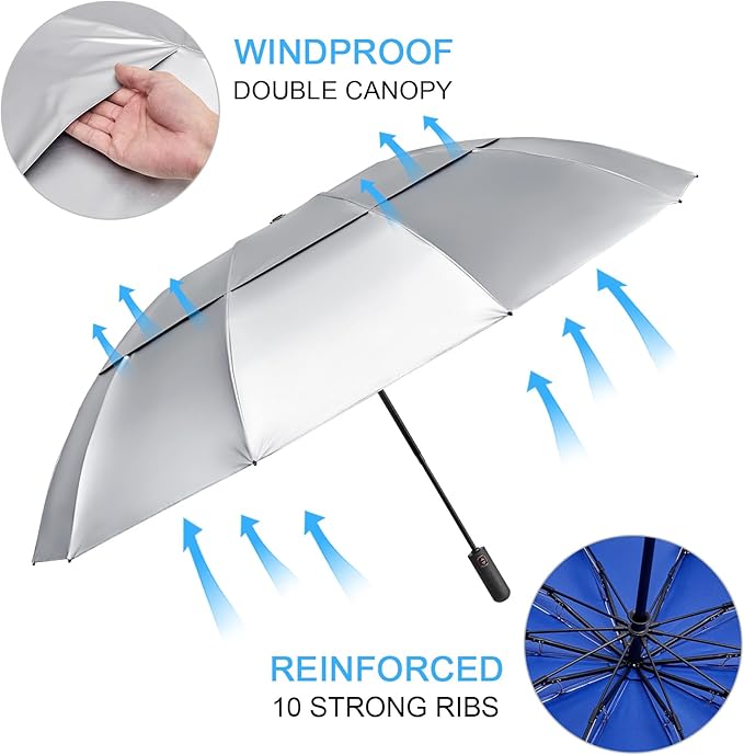 G4Free 42/46/54/62 Inch Large Golf Umbrella Compact Reverse Travel Umbrella 10 Ribs Windproof for Rain Double Canopy Automatic Open Close