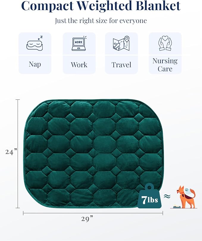 Kivik Weighted Lap Blanket for Adults, Crystal Velvet Weighted Lap Pad, Small Weighted Blanket 7 lbs, Cozy Mini Heavy Travel Blankets, Portable & Breathable 24"x29" (Green, 24"x29"-7 lbs)