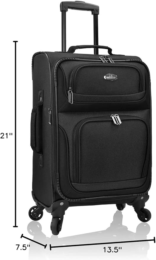 U.S. Traveler Rio Lightweight Softside Rolling Carry-on Suitcase, 4-Wheel Set, Black