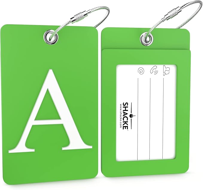 Shacke Luggage Tag Initial – Fully Bendable Tag w/Stainless Steel Loop (Letter A)