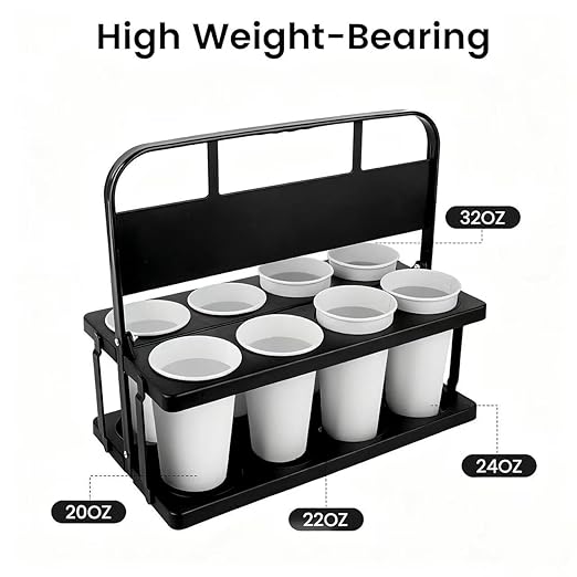 Bodaon 8 Cup Drink Carrier with Handle, Plastic Cup Carriers for Drinks, Drink Holder for Car, Take Out Delivery Drivers Accessories, Portable Foldable Reusable Mobile, Use for Food Delivery Bag,
