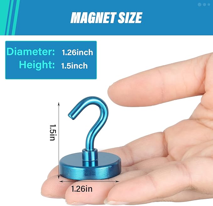 Neosmuk Magnetic Hooks Heavy Duty,Strong Magnet with Hook for Fridge, Super Neodymium Extra Strength Industrial Hooks for Hanging, Magnetic Hanger for Toolbox, Cruise, Grill(RoyalBlue,6Pack)