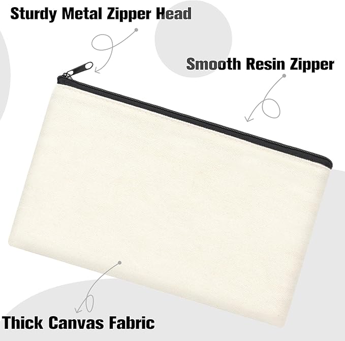 ZeeDix Canvas Pouch- Multi-purpose Cosmetic Bag with Zipper, DIY Craft Canvas Zipper Pouch Blank Makeup Bags Bulk Travel Toiletry Bag for Storage (8.3 x 5 inches)