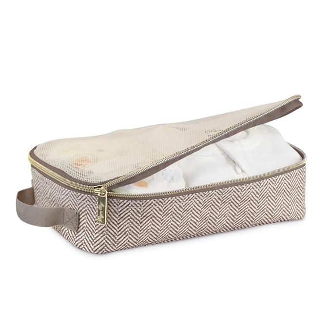Itzy Ritzy Packing Cubes for Travel – Set of 3 Packing Cubes or Travel Organizers – Each Cube Features a Mesh Top, Double Zippers and a Fabric Handle (Taupe)