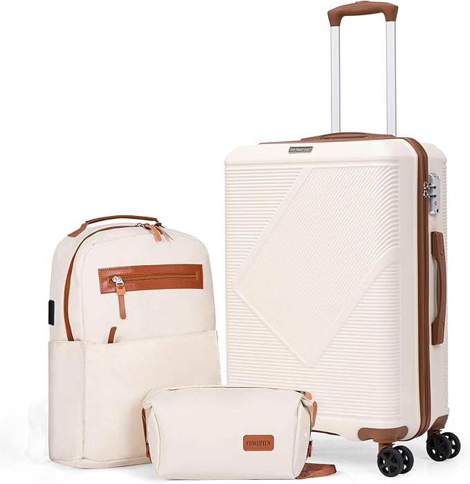 Luggage Sets 3 Piece, 20 Inch Carry On Suitcases With Spinner Wheels, Lightweight Travel Luggage With TSA Lock, ABS Hardshell Suitcase (White)