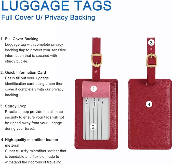 Luggage Tags,Personalized Business Card Holder Travel ID Sets with Privacy Cover for Travel Bag Tags- 4 Pack