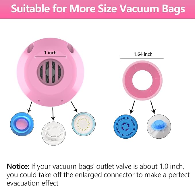 Electric Pump for Vacuum Storage Bags, Travel Vacuum Pump for Various Vacuum Seal Bags Portable Vacpack Air Pump for Compression Clothing Blanket Luggage Pink (Storage Bag Not Included)