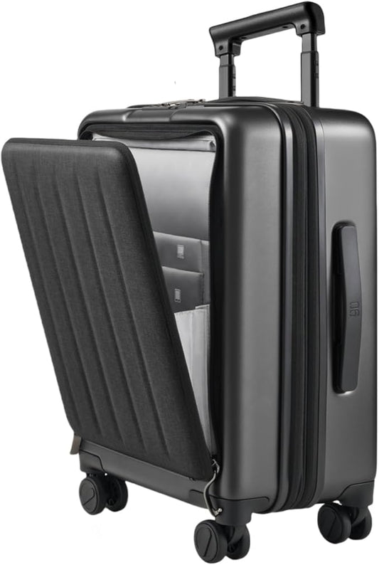 NINETYGO Carry On Luggage 22X14X9 Airline Approved with Front Pocket, 20 Inch Luggage with Front Compartment, Expandable, Double Spinner Wheels, Hardsided PC, TSA Lock (Midnight Black, Seine Max)
