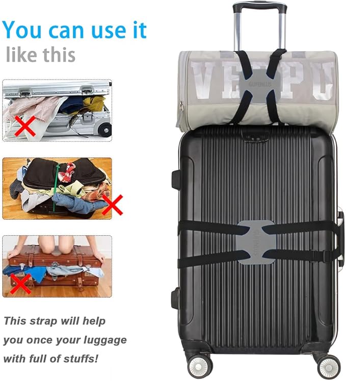 Luggage Straps for suitcases，Bag Bungee for Luggage，Adjustable Size Luggage Straps and Elastic Travel Accessories-Buckle Version(Grey)