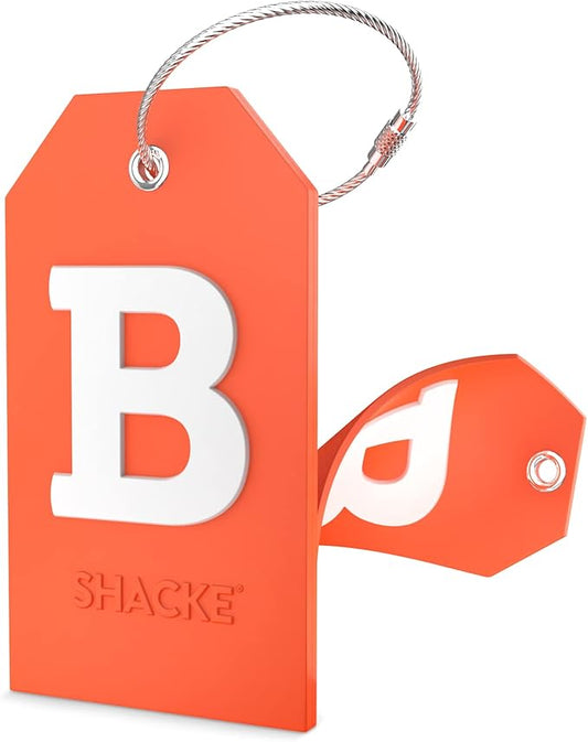 Shacke Initial Luggage Tag with Full Privacy Cover and Stainless Steel Loop – (Letter B)
