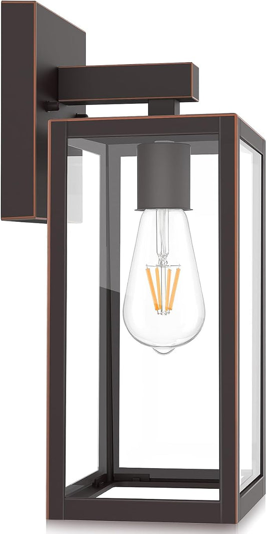 MAXvolador Outdoor Wall Light Fixture, Exterior Waterproof Wall Lantern | Porch Wall Sconce Oil Rubbed Bronze, Anti-Rust, E26 Socket, Clear Glass, Outside Wall Mount Light, Front Door Lighting