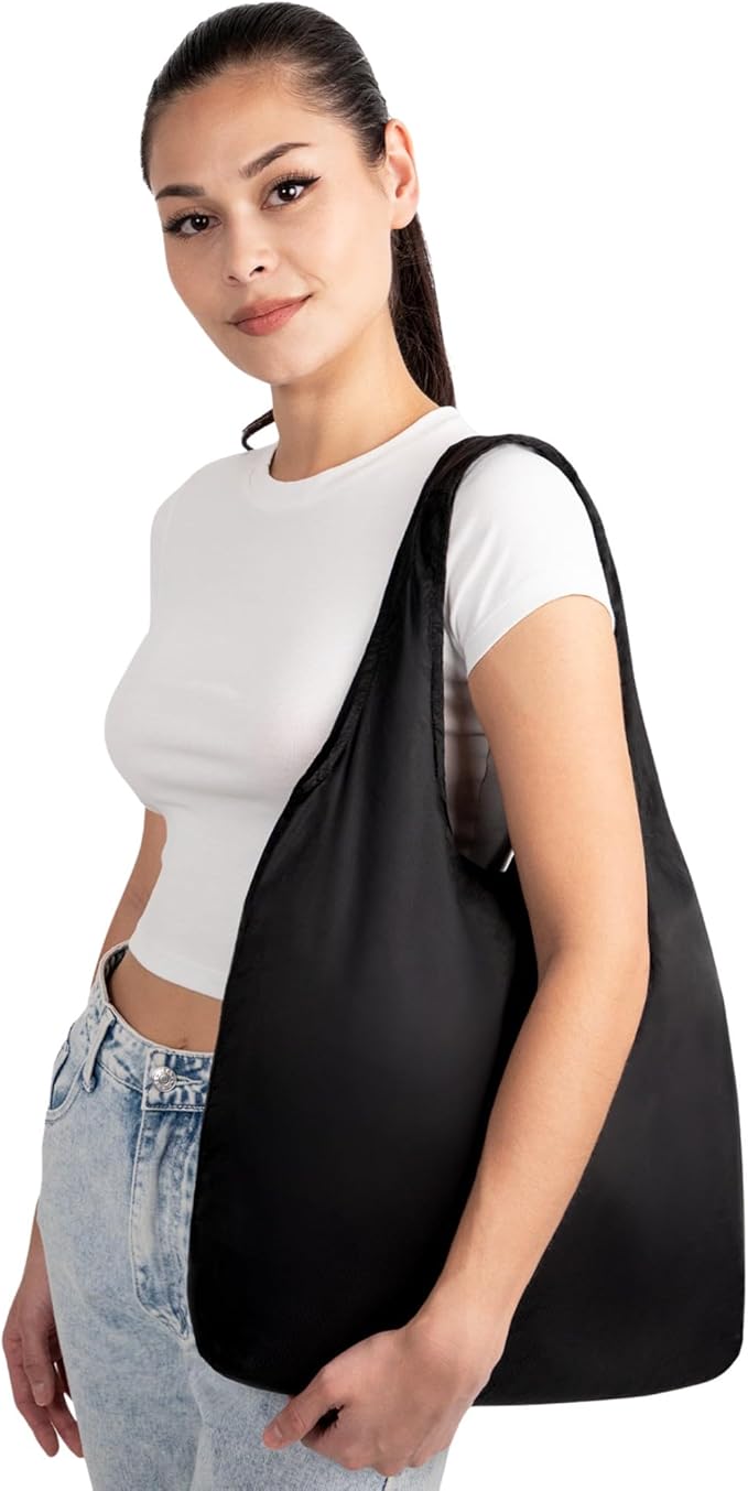 Nanobag Ultralight Foldable Tote for Women & Men, Reusable Grocery & Travel Bag, Packable Collapsible Compact Market Essential (Standard Black)