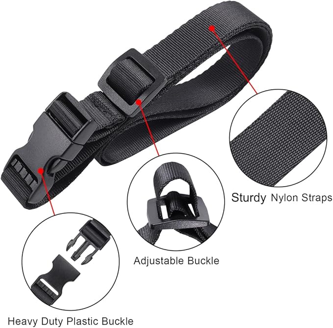 Vigorport Utility Straps Quick Release Nylon Backpack Accessory Bag Strap,Adjustable for Hiking,Travel,Outdoor Sports-4 Pack (Black, 0.75" W-24 L)