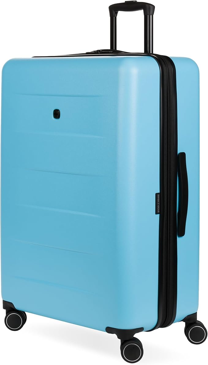 SwissGear 8020 Eclipse Hardside Expandable Luggage with Spinner Wheels, Powder Blue, Checked-Large 27-Inch