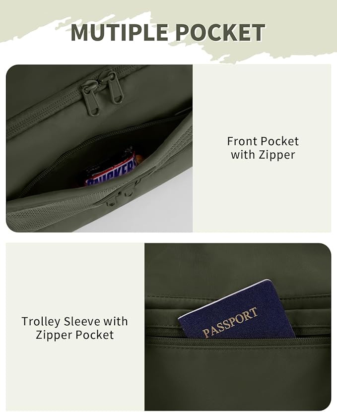WANDF Travel Duffel Bag with Wet Pocket & Shoe Compartment, 18x14x8 Personal Item Bag with USB Charging Port, Water-Resistant Gym Weekender Overnight Carry-on for Women Men (Army Green)