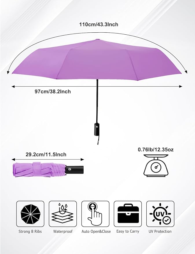 SoulRain Travel Umbrella - Compact Umbrella for Rain - Perfect Large Auto Folding Umbrella - Ideal Car umbrella, Small umbrella, and Travel Companion