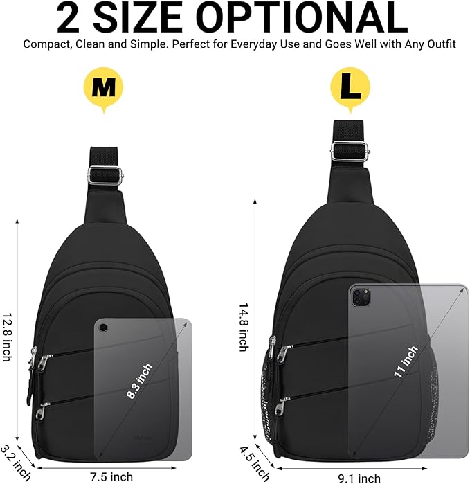 Tuwubi Crossbody Bags for Women, Sling Bag for Men, Small Hiking Backpack Anti Theft Lightweight for Outdoors Travel (L, Black)