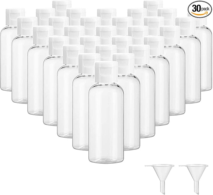 30 Pcs 2 oz Clear Plastic Empty Bottles with Flip Cap for Travel Size Liquids