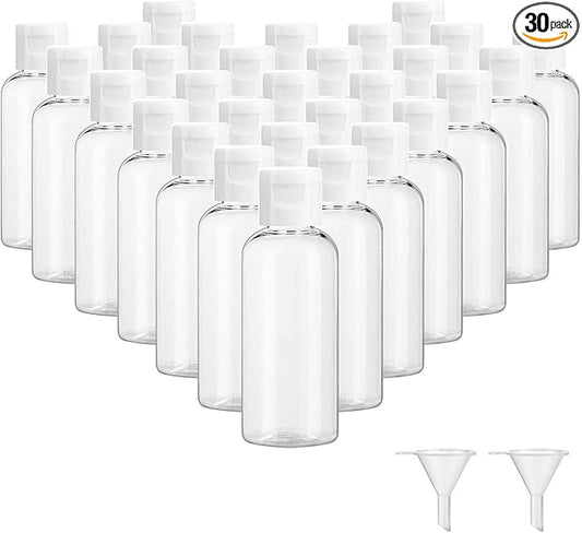 30 Pcs 2 oz Clear Plastic Empty Bottles with Flip Cap for Travel Size Liquids