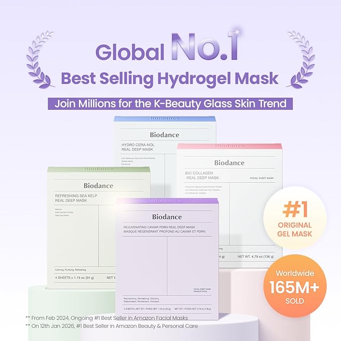 BIODANCE Rejuvenating Caviar PDRN Real Deep Mask, Overnight Hydrogel Face Mask, Skin Firming, Radiance, Enhancing Skin Recovery, Korean Skin Care | 1.19oz(34g) x 4ea