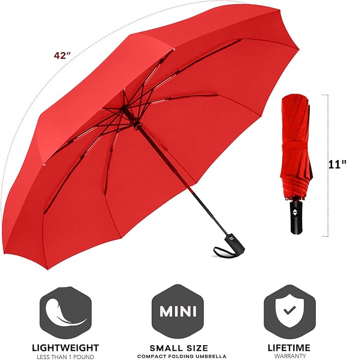 SIEPASA Windproof Travel Compact Umbrella-Automatic Umbrellas for Rain-Compact Folding Umbrella, Travel Umbrella Compact, Small Portable Windproof Umbrellas for Men Women Teenage.(Big Red)