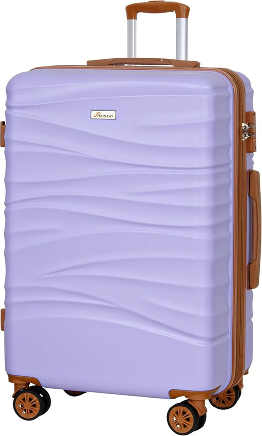 Romswi 30" Expandable Hardside Checked Luggage, Large Checked Suitcase with Dual Spinner Wheels, Up to 20% More Space, Hardshell, YKK Zipper Purple