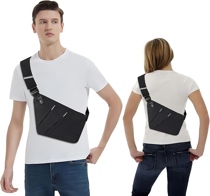 Anti Theft Crossbody Bags for Women Men Travel Sling Bag with Personal Pocket Theft Resistant Sling Backpack Shoulder Bag for Sports Hiking Traveling Running, Black