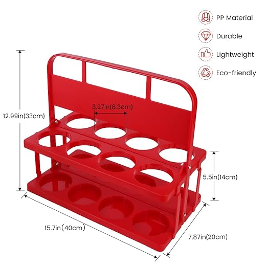 Bodaon 8 Cup Drink Carrier with Handle, Plastic Cup Carriers for Drinks, Drink Holder for Car, Take Out Delivery Drivers Accessories, Portable Foldable Reusable Mobile, Use for Food Delivery Bag, Red