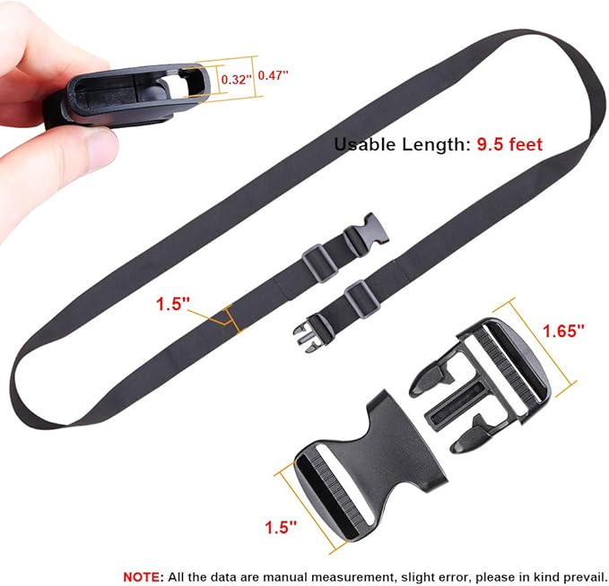 MAGARROW 1.5" Utility Straps with Buckle Adjustable, 4-Pack (Black, 9.5 feet Long)