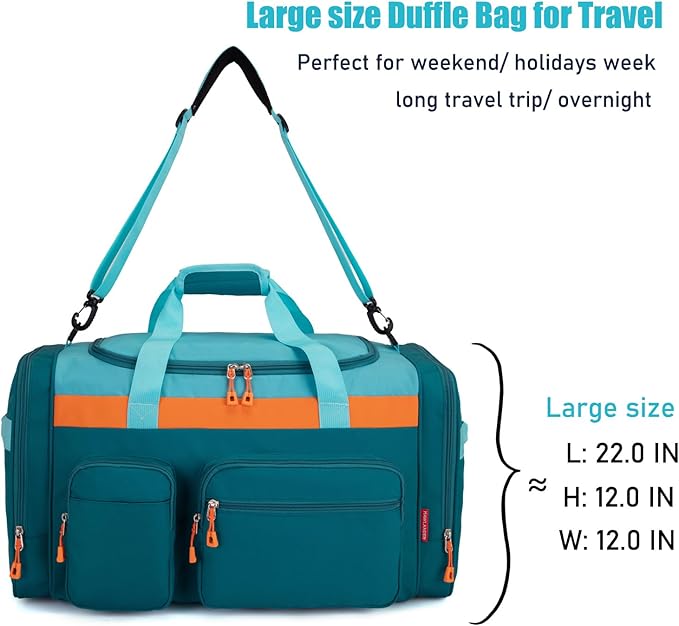 HawLander Large Kids Duffle Bag for Travel, Overnight, or Weekender, 22" inch (Teal Blue)