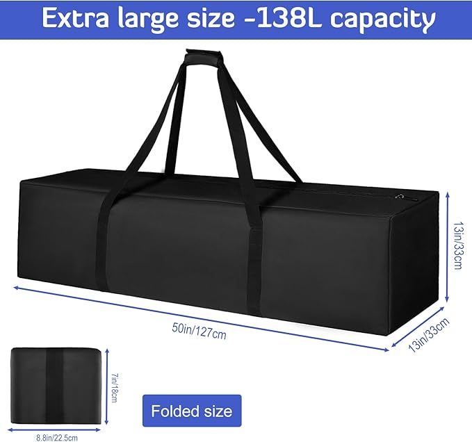 INFANZIA 50inch Sports Duffel Travel Bag, 138L Extra Large Duffel Luggage Bag with Upgrade Zipper, Water Resistant & Foldable Equipment Storage Bag for Camping Tent Tripod Fishing, 2PCS