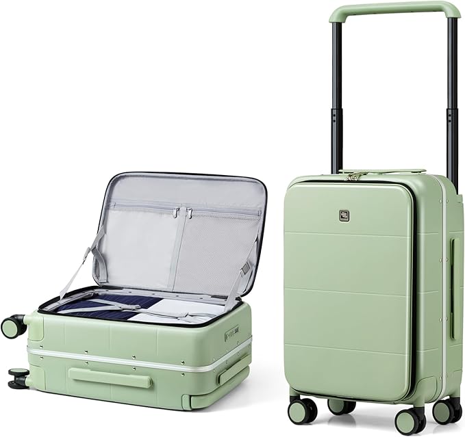 Hanke Top Opening Carry On Luggage, 20 Inch All-PC Aluminum Frame Wide Handle Luggage, Hard Shell Trunk Suitcase with Spinner Wheels, TSA Airline Approved (Bamboo Green, 40L)